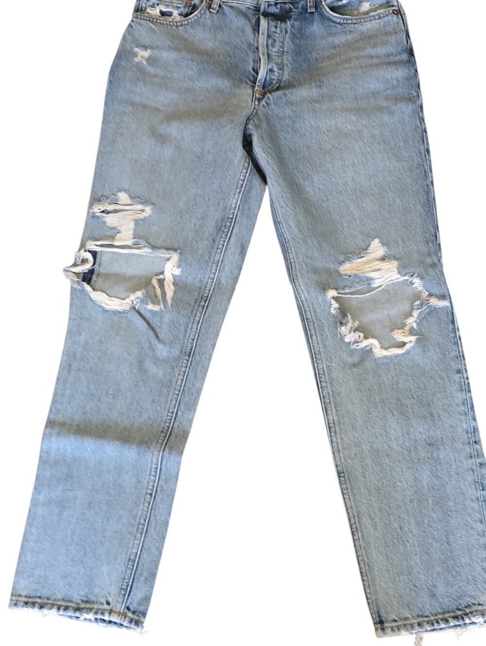 AGOLDE High-Rise Cropped Fly Button Distress Straight Leg Denim Jeans Size 27 - Picture 6 of 10
